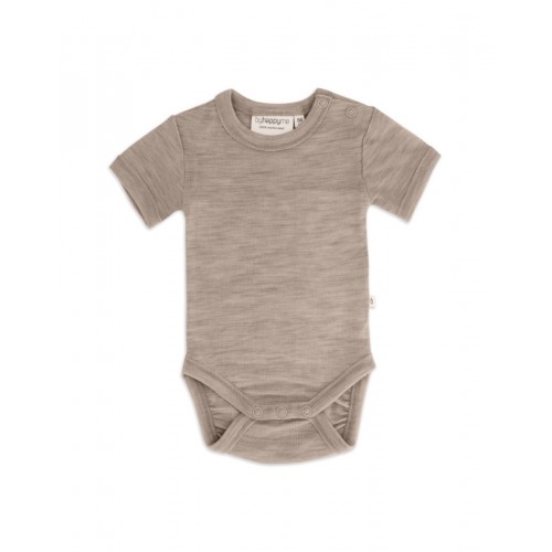 Body Med Kort ærme Og Knaplukning Over Den Ene Skulder Til Baby    100  økologisk Merino Uld Beige Melange 56