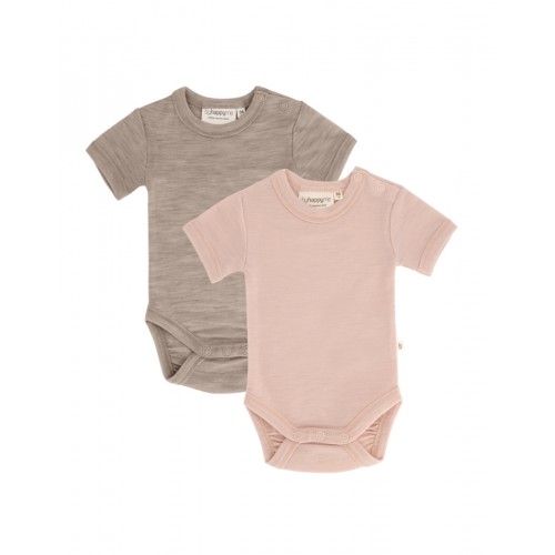 Body Med Kort ærme Og Knaplukning Over Den Ene Skulder Til Baby    100  økologisk Merino Uld   -pak 62 Beige Rose Melange