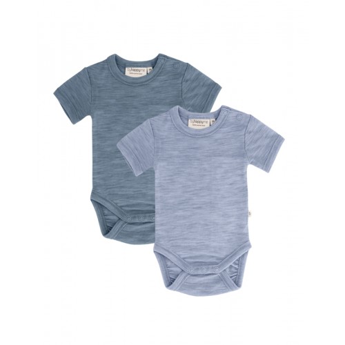 Body Med Kort ærme Og Knaplukning Over Den Ene Skulder Til Baby    100  økologisk Merino Uld   -pak 56 Blue Light Blue Melange