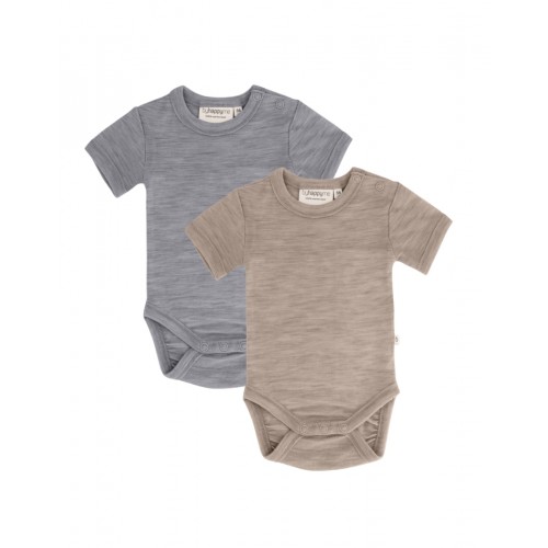 Body Med Kort ærme Og Knaplukning Over Den Ene Skulder Til Baby    100  økologisk Merino Uld   -pak 62 Grey Beige Melange