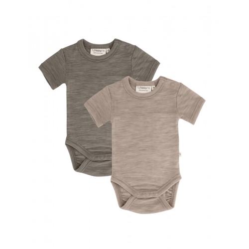 Body Med Kort ærme Og Knaplukning Over Den Ene Skulder Til Baby    100  økologisk Merino Uld   -pak 62 Light Brown Beige Melange