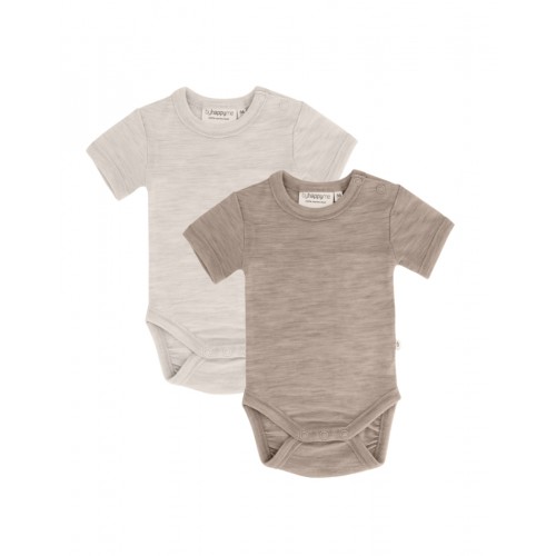 Body Med Kort ærme Og Knaplukning Over Den Ene Skulder Til Baby    100  økologisk Merino Uld   -pak 80 Nature Beige Melange