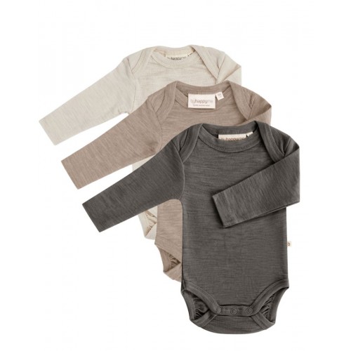 Body Med Lang ærme Og Amerikansk Lukning Til Baby   100  økologisk Merino Uld    -pak Beige Melange 56