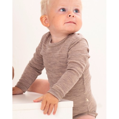 Body Med Lang ærme Og Rund Hals 100 økologisk Merino Uld Til Baby Beige Melange 56