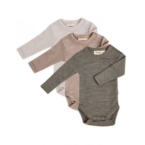 Body Med Lang ærme Og Rund Hals   100  økologisk Merino Uld Til Baby   -pak Beige Melange 56