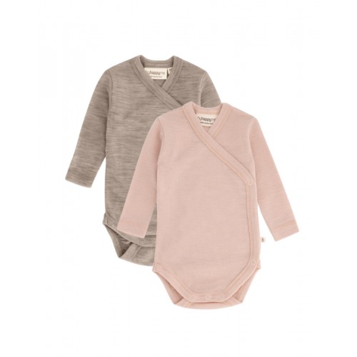 Body Med Lang ærme Og Slå Om Lukning Til Baby   100  økologisk Merino Uld   -pak 56 Soft Petal