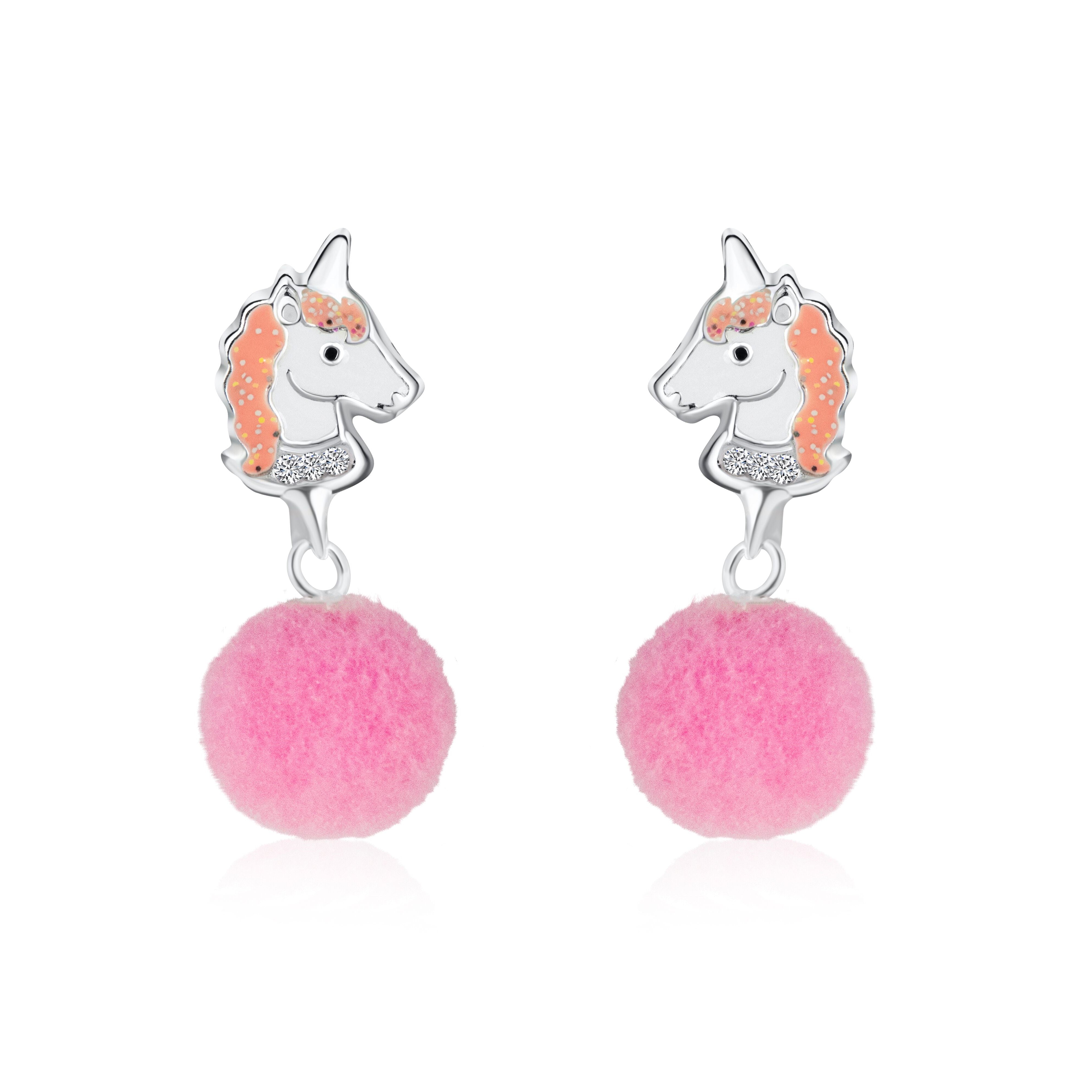 Enhjørning ørestikker Med Pink Pom Pom Er