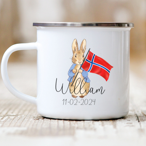 Fødselsdagskop Med Navn Peter Kanin Navn Blå Norsk Flag