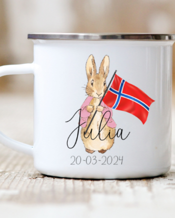 Fødselsdagskop Med Navn Peter Kanin Navn  Lyserød Norsk Flag