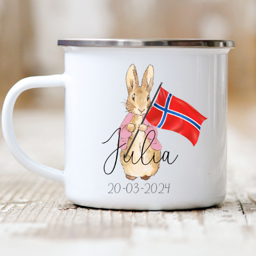 Fødselsdagskop Med Navn Peter Kanin Navn Lyserød Norsk Flag