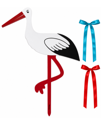 Stor Fødselsstork 80 Cm Med Rødt Og Blåt Bånd