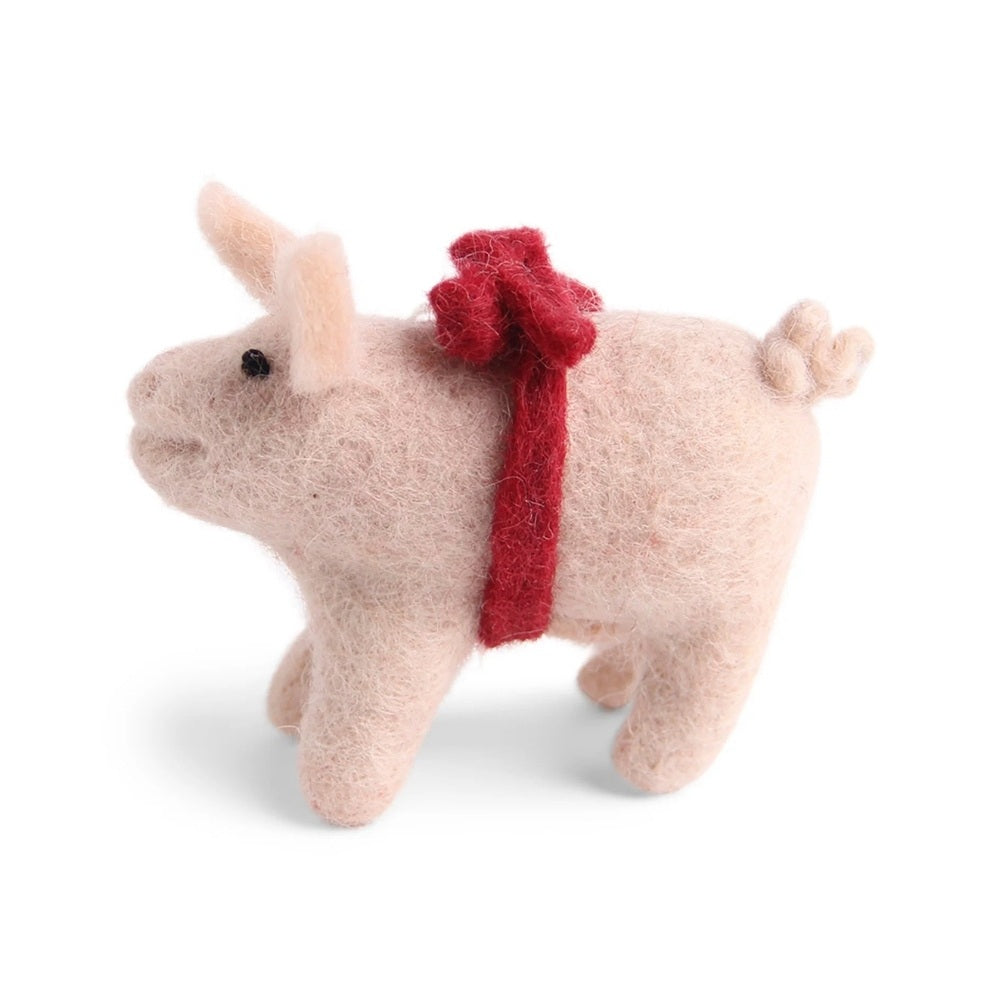 Gry Og Sif Filt Ornament Gris Med Rød Sløjfe