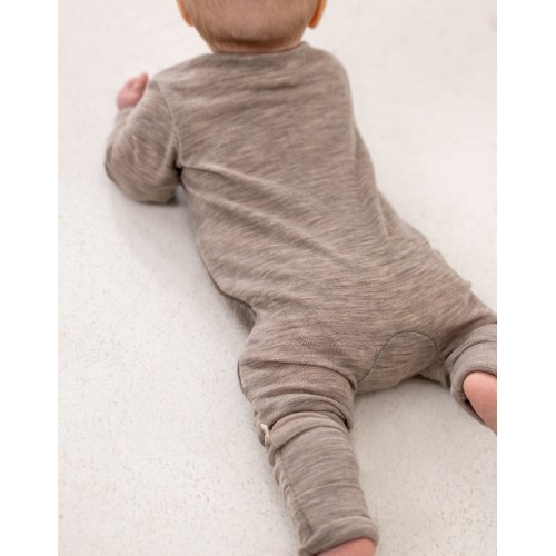 Heldragt   100  økologisk Merino Uld Med Lynlås   Siden Til Baby Beige Melange 56