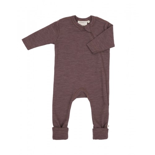 Heldragt   100  økologisk Merino Uld Med Lynlås   Siden Til Baby Plum Melange 56