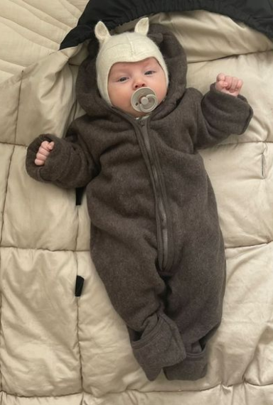 Huttelihut Mushi Baby Heldragt    ører Brown 56-62 Cm