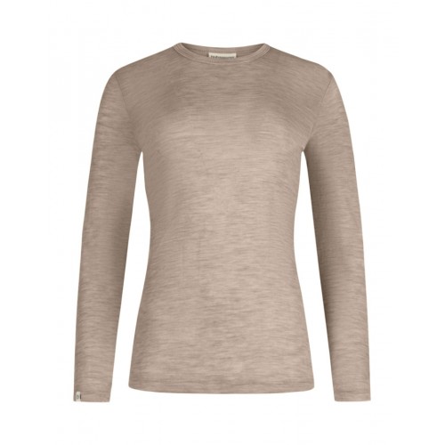 Langærmet  -shirt Til Dame   100  Merino Uld  1x1 Rib Beige Melange