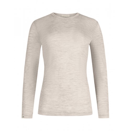 Langærmet  -shirt Til Dame   100  Merino Uld  1x1 Rib Nature Melange