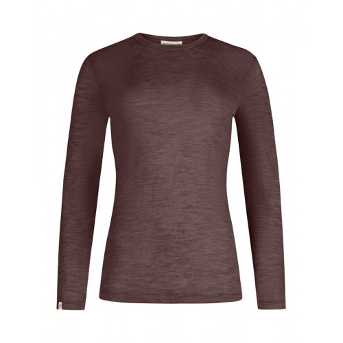 Langærmet  -shirt Til Dame   100  Merino Uld  1x1 Rib Plum Melange