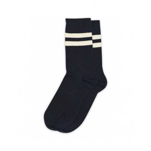Mp Dame Rib Strømper   Bomuld Med Striber Navy 37 39