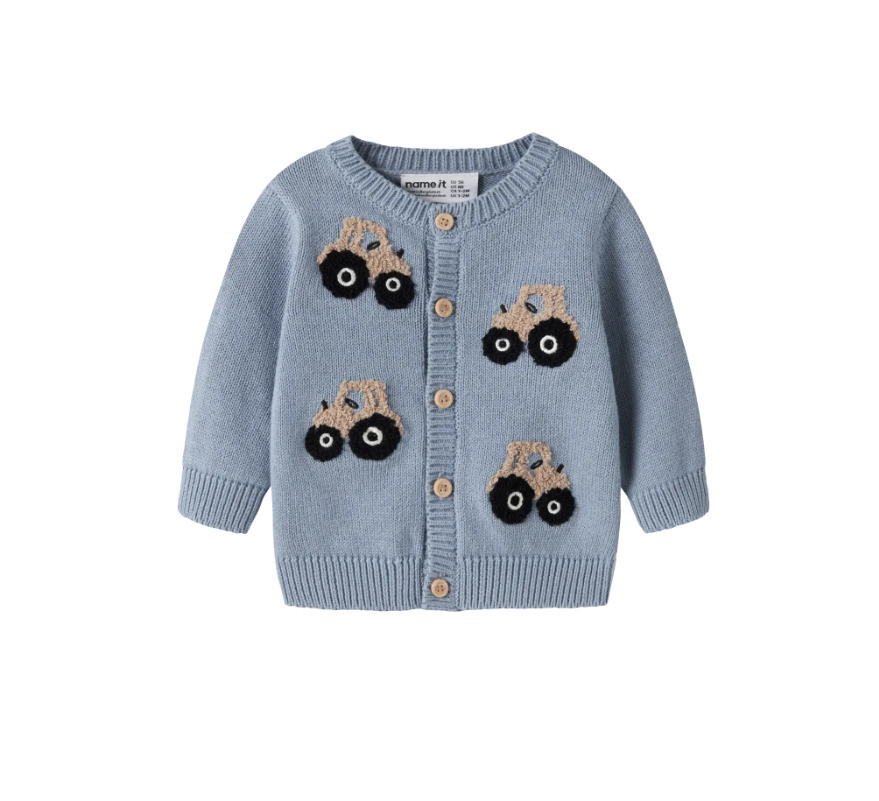 Name It London Ls Knit Cardigan Ashley Blue Tractor 50 Cm