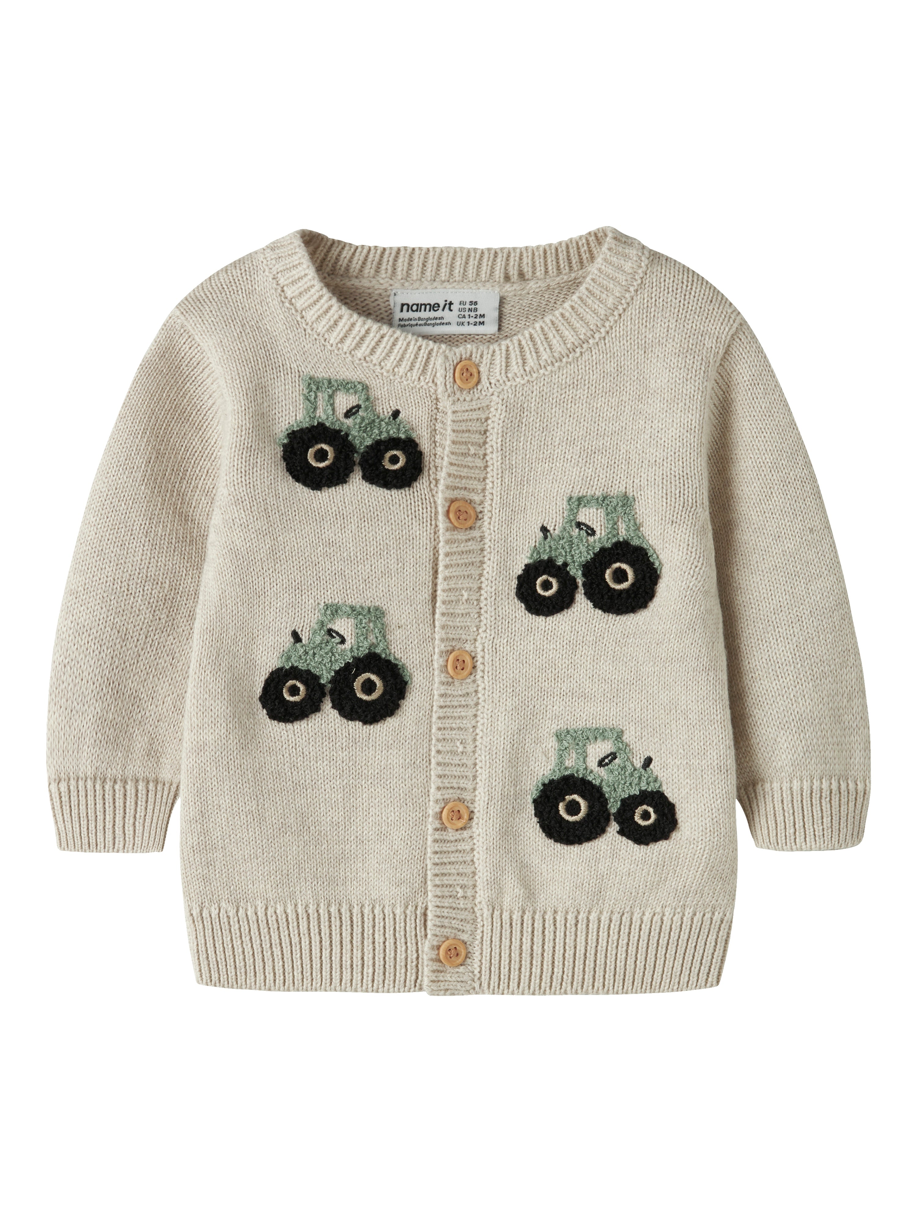 Name It London Ls Knit Cardigan Peyote Melange Green Tractor 50 Cm
