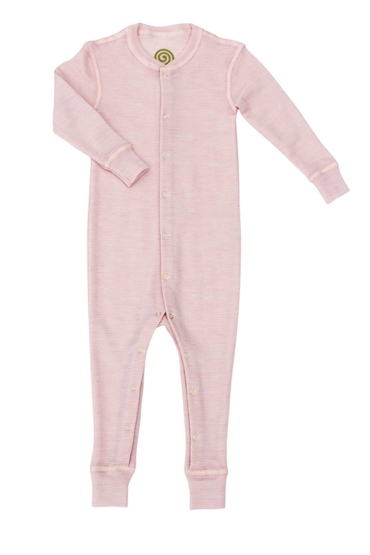 Nui Organics Uld Heldragt Med Trykknapper Rosa Smalstrib
