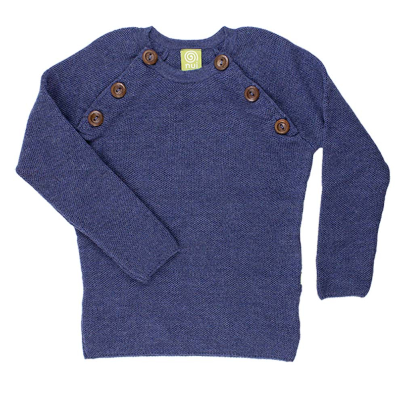 Nui Organics Uld Sweater Med Knapper Denim