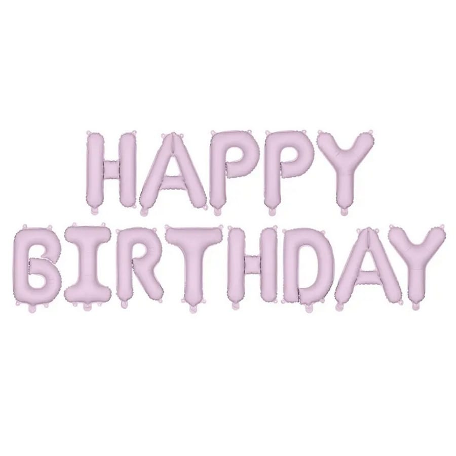 Partydeco Folie Ballon Happy Birthday Pastel Lilla