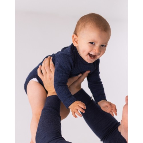 Rib Body Med Rund Hals Og Knapper   100  Merino Uld  Oeko-texâ  Navy Melange 56