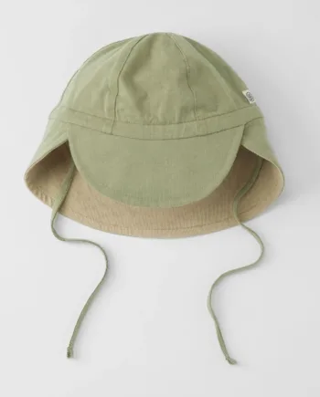Sun Hat  Reversible  Olive Green Sandy Beach   -12m