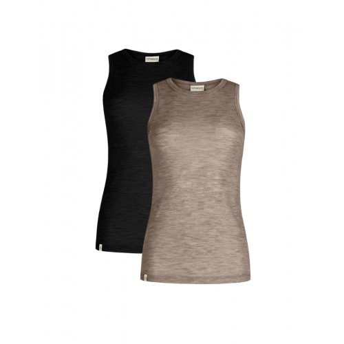 Tank Top Til Dame   100  Merino Uld   -pak   Black Beige Melange