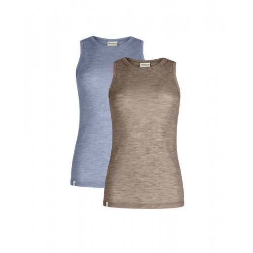 Tank Top Til Dame   100  Merino Uld   -pak   Light Blue Beige Melange