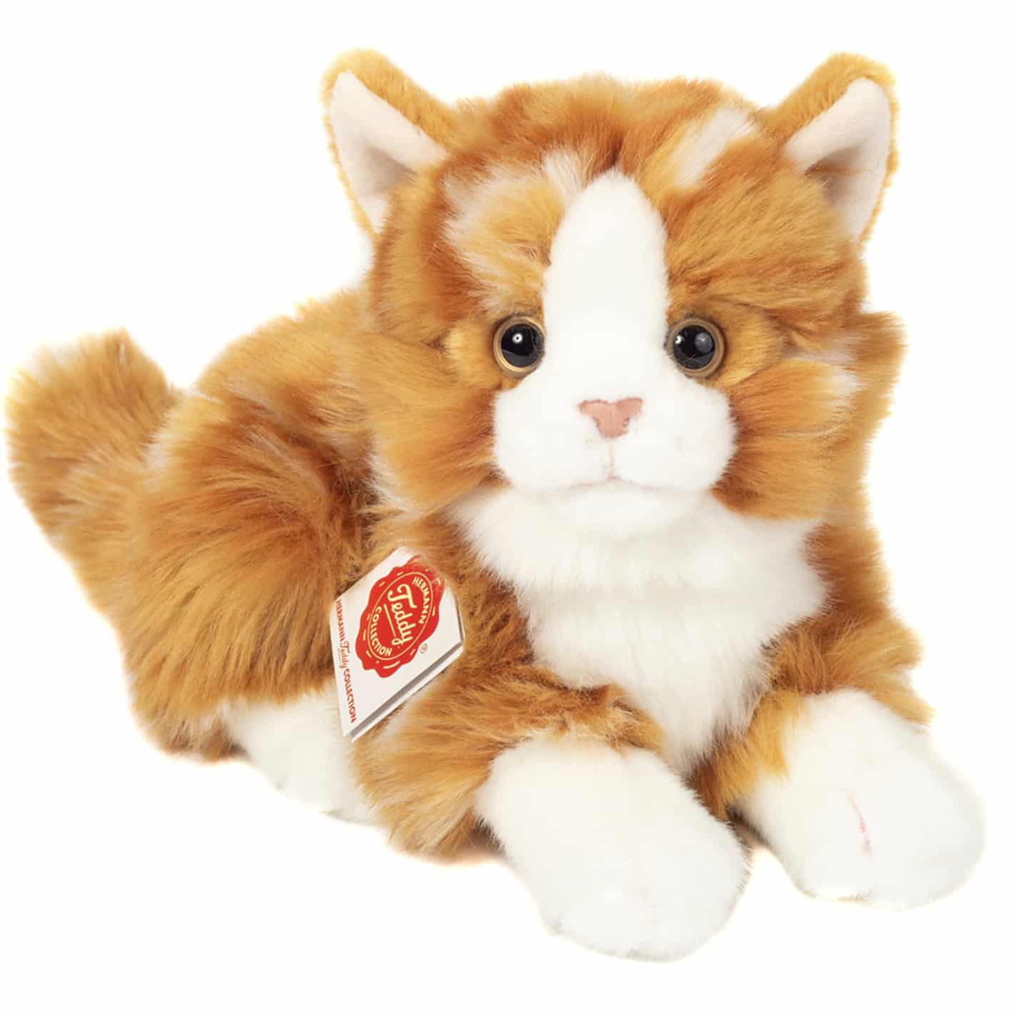 Teddy Hermann Liggende Kat Rødstribet 20 Cm