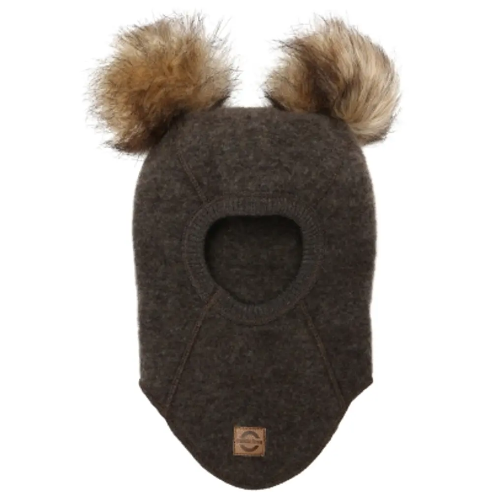Uld Elefanthue Med Pom Pom Dark Brown Melange 62 68