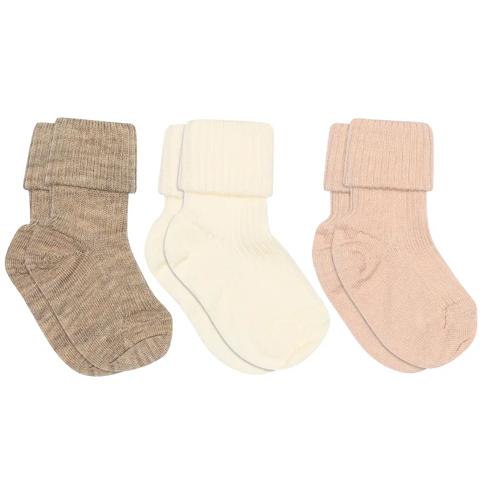 Uld Rib Baby Strømpe   Pak Light Brown Melange 22 24