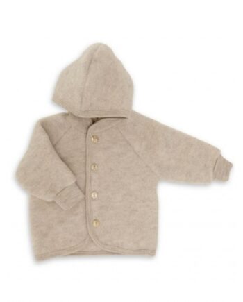 Uldjakke Med Hætte   100  Merino Uld Til Baby 50 56 Sand Melange