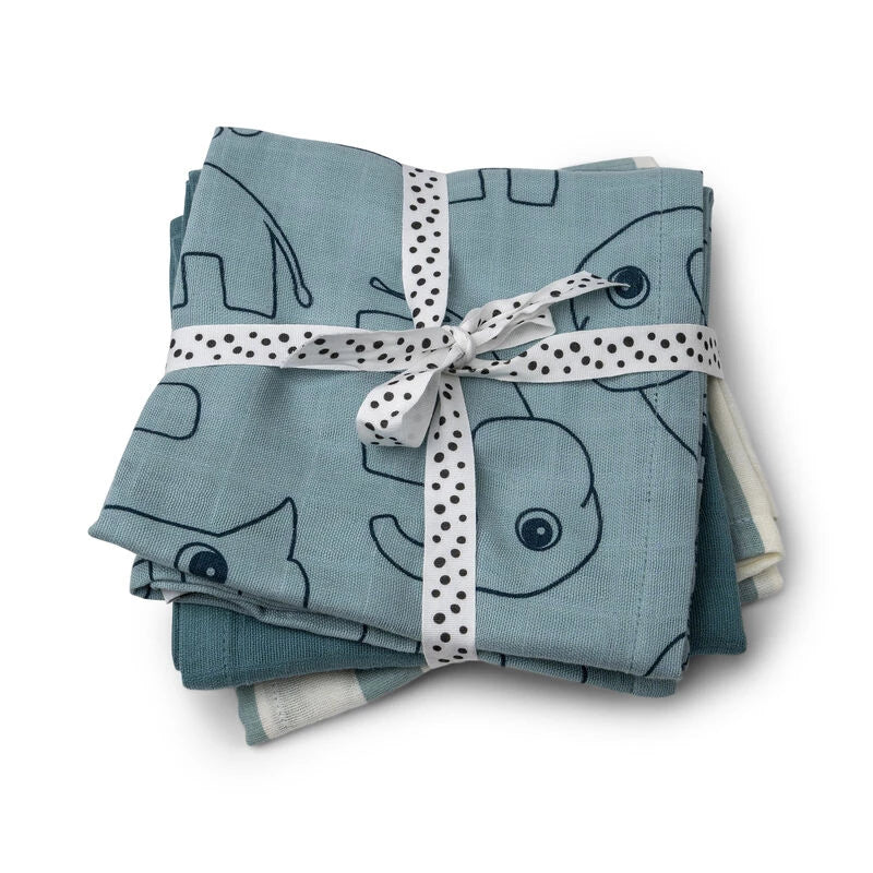 Burp Cloth Pack Gots Deer Friends Blue