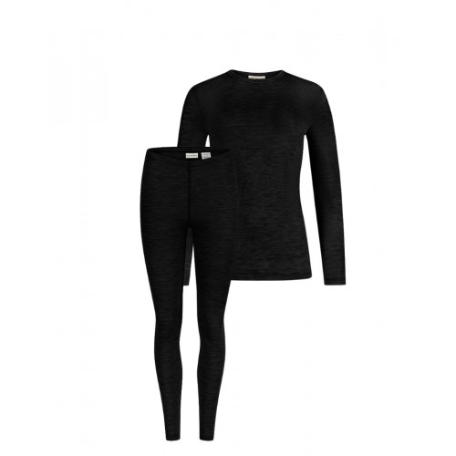 Damesæt   100  Merino Uld  Langærmet  -shirt   Leggings  1x1 Rib Black