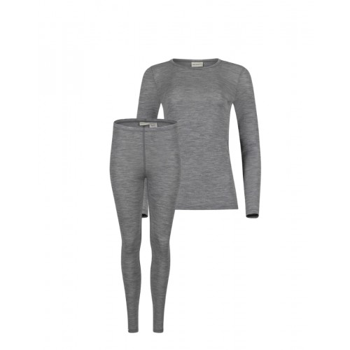 Damesæt   100  Merino Uld  Langærmet  -shirt   Leggings  1x1 Rib Grey Melange