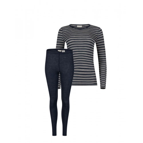 Damesæt   100  Merino Uld  Langærmet  -shirt   Leggings  1x1 Rib   Nature Navy Melange