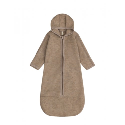 Kørepose Med Hætte Og Lynlås   100  Merino Uldfleece  Oeko-texâ  Beige Melange Onesize