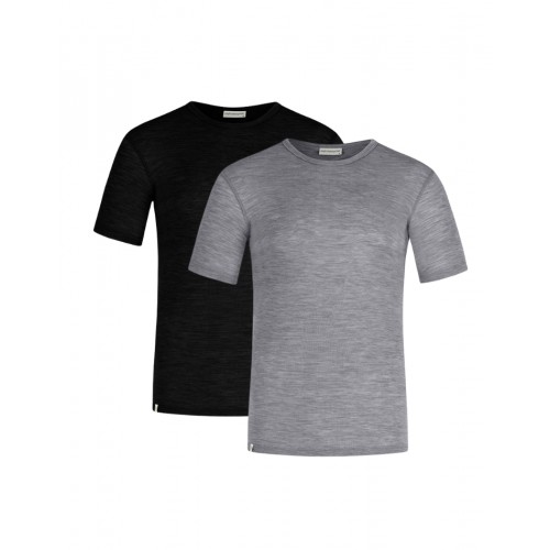 Kortærmet  -shirt Til Herre   100  Merino Uld  1x1 Rib   -pak   Black-grey