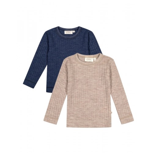 Langærmet  -shirt   100  Merino Uld  Oeko-texâ   -pak 80 Beige Navy Melange