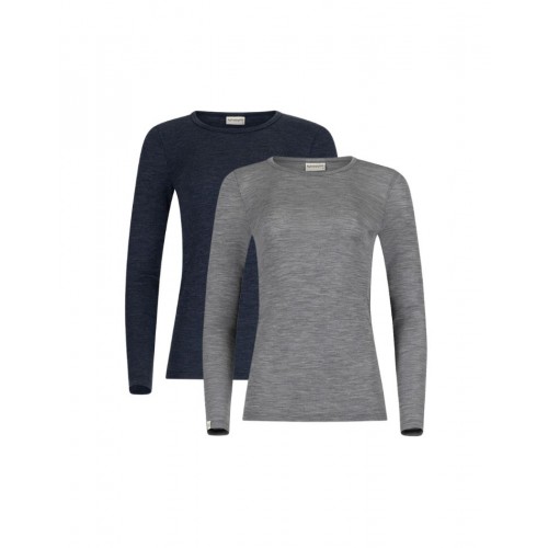 Langærmet  -shirt Til Dame   100  Merino Uld   -pak Navy Melange