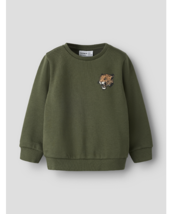 Name It Ensfarvet Sweatshirt Til Mini Dreng Med Lille Bamsemotiv Foran 92