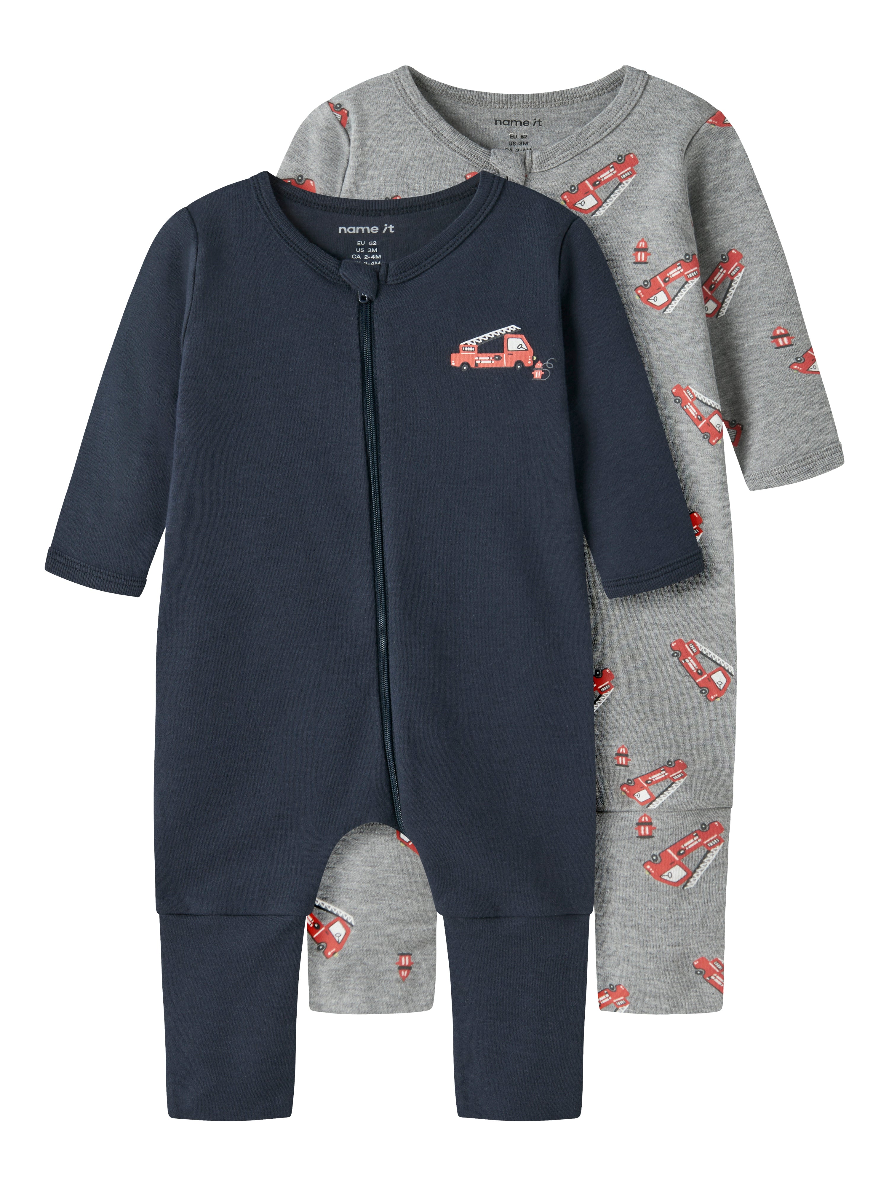 Name It Nightsuit   Pak Firetruck Grey Melange 50 Cm
