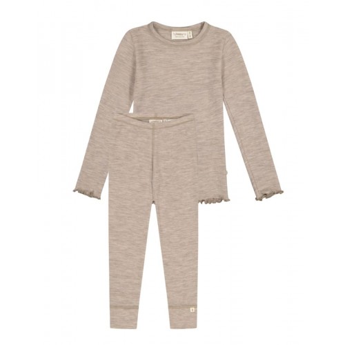 Pigesæt   100  Merino Uld  Oeko-texâ  Langærmet  -shirt   Leggings 86 92 Beige Melange