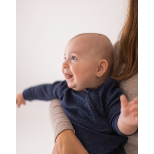 Rib Heldragt Med Lynlås   100  Merino Uld  Oeko-texâ  Navy Melange 56