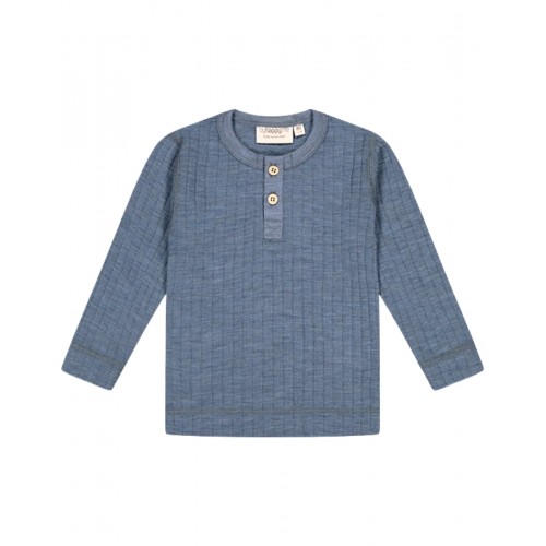 Rib  -shirt Med Lange ærmer Og Knapper Foran   100  Merino Uld  Oeko-texâ  Blue Melange 80