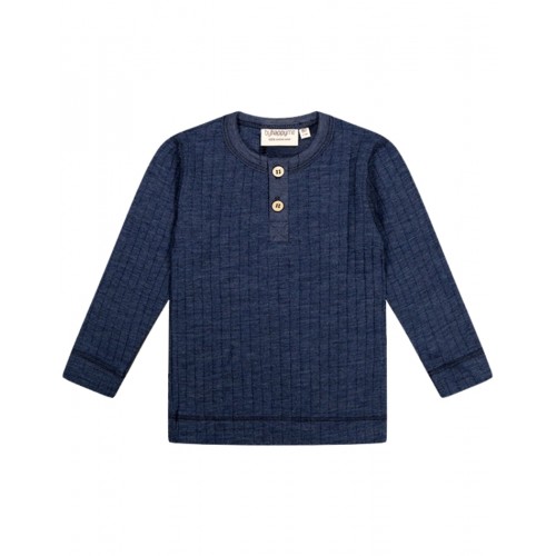 Rib  -shirt Med Lange ærmer Og Knapper Foran   100  Merino Uld  Oeko-texâ  Navy Melange 80